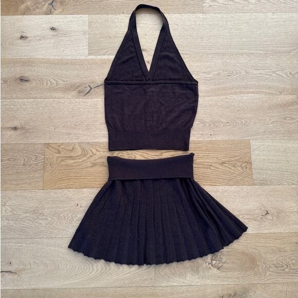 Lovers + Friends - Milana Knit Halter Vest & Pleated Mini Skirt in Brown - Picture 6 of 8